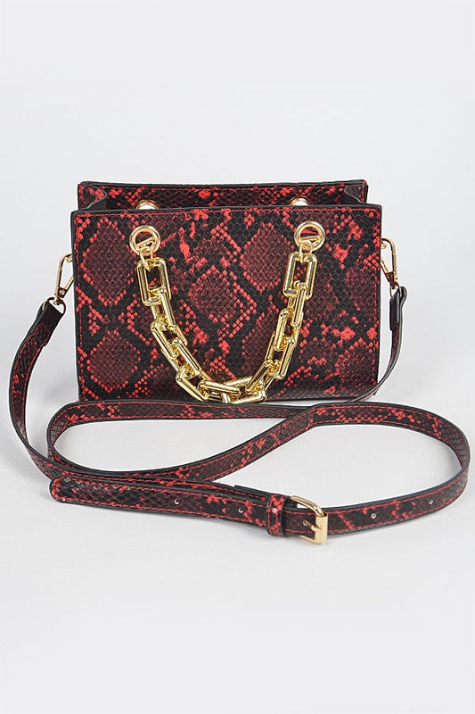 Snake Print Chain Handle Bag