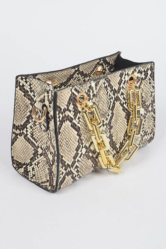 Snake Print Chain Handle Bag