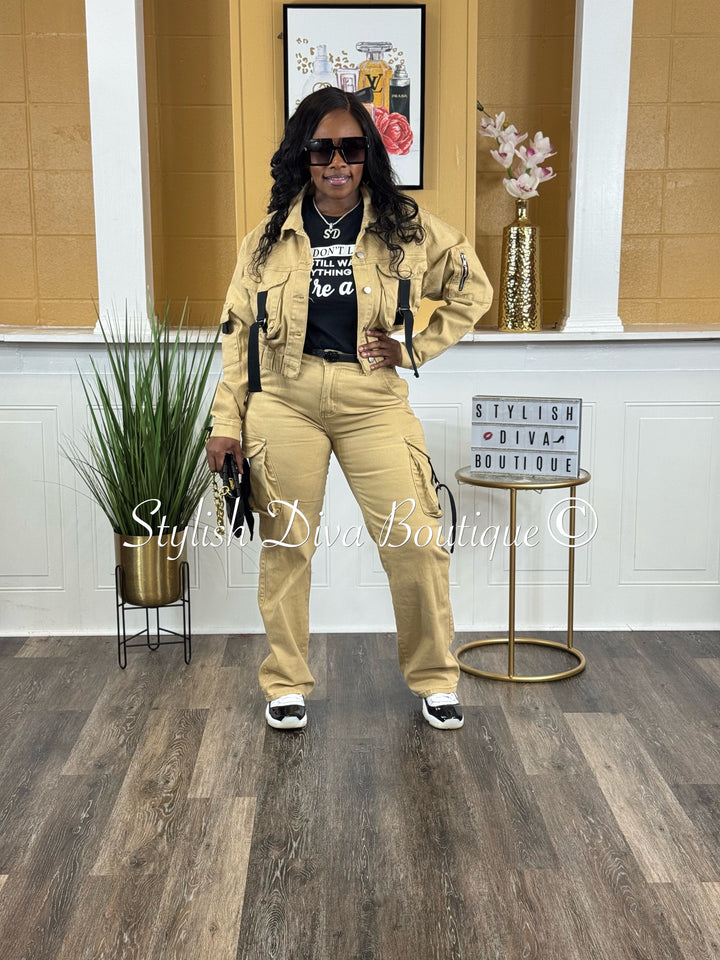 Power Play Cropped Jacket (Khaki/Black)