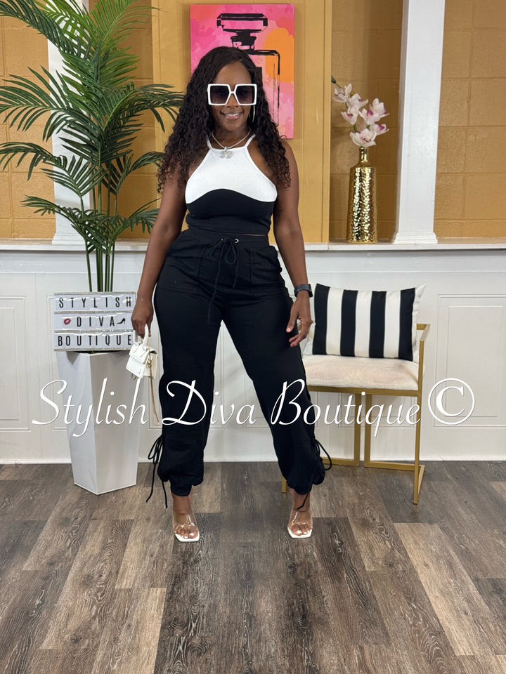 Taryn Two Tone Pants Set (Black/White)
