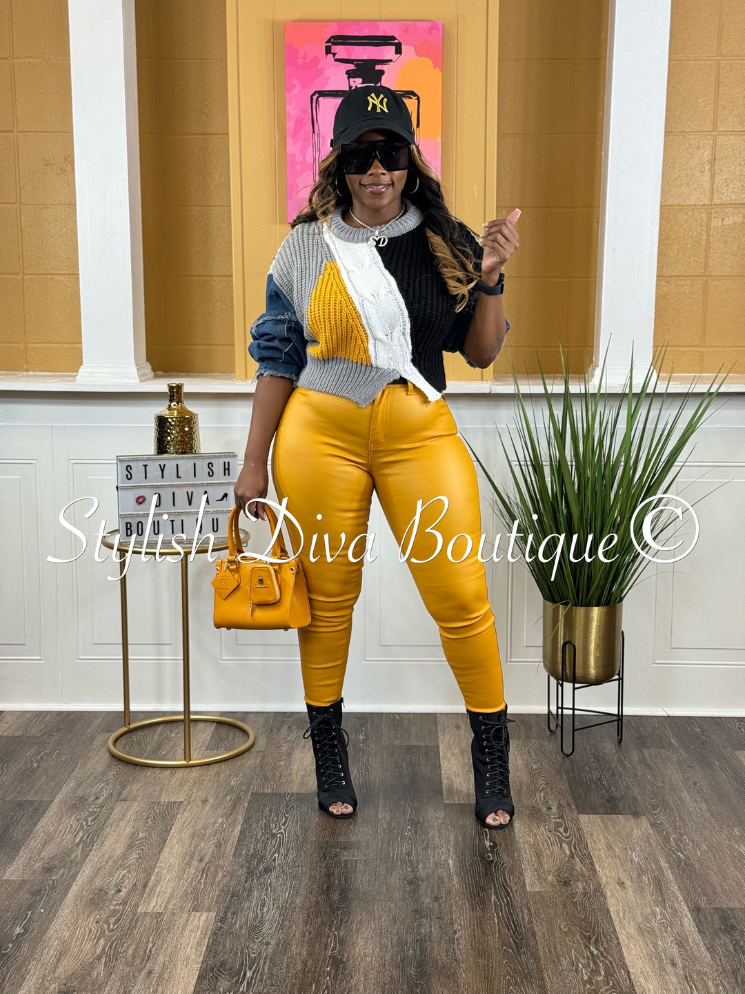 Cute And Curvy Faux Leather Skinny Jeans (Mustard)