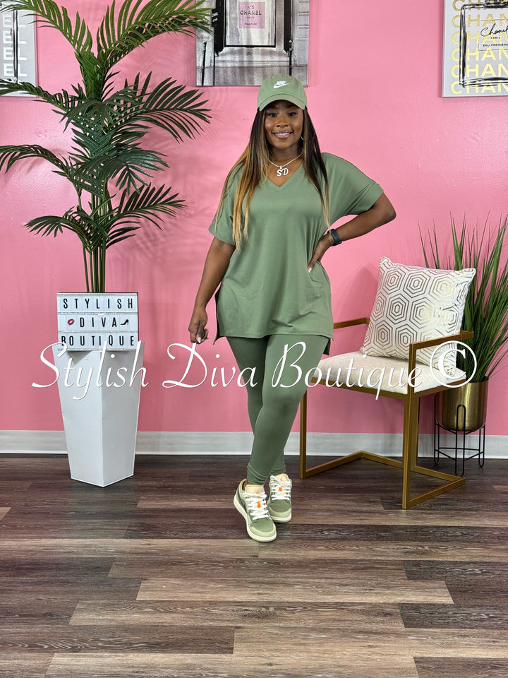 Wine and Chill Legging Set up to 3XL (Sage Green)