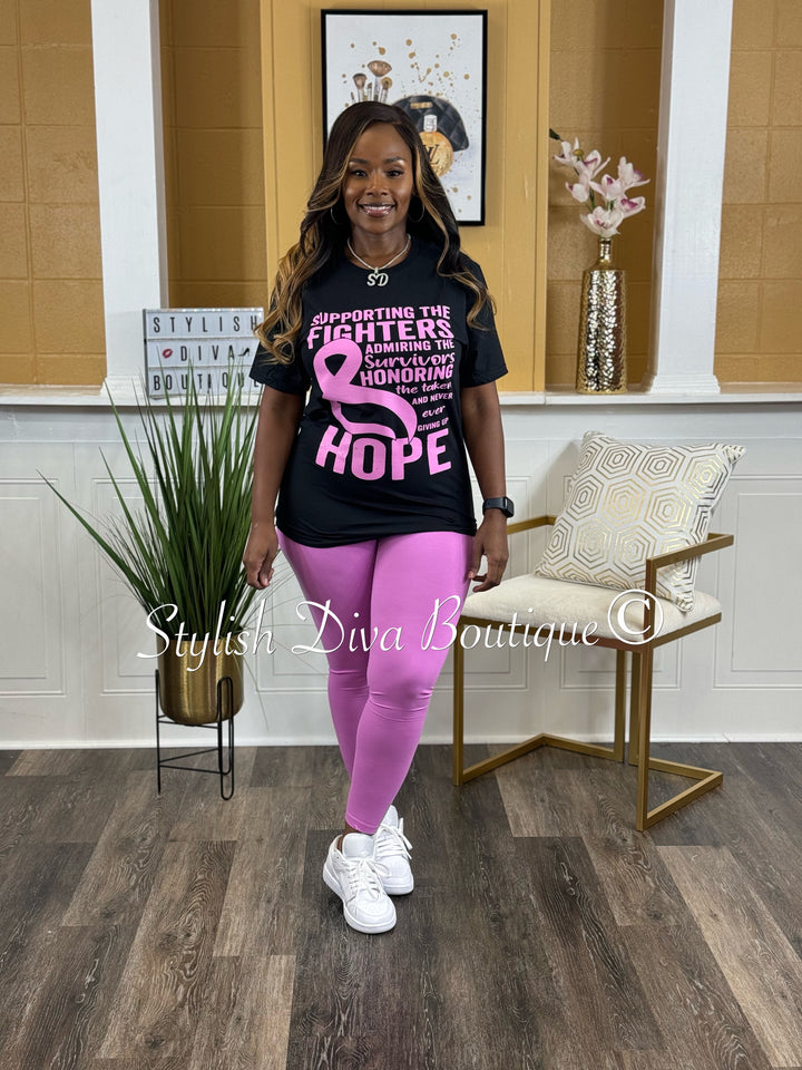 Supporting the Fighters Breast Cancer T-Shirt (Black Shirt/Pink Print)