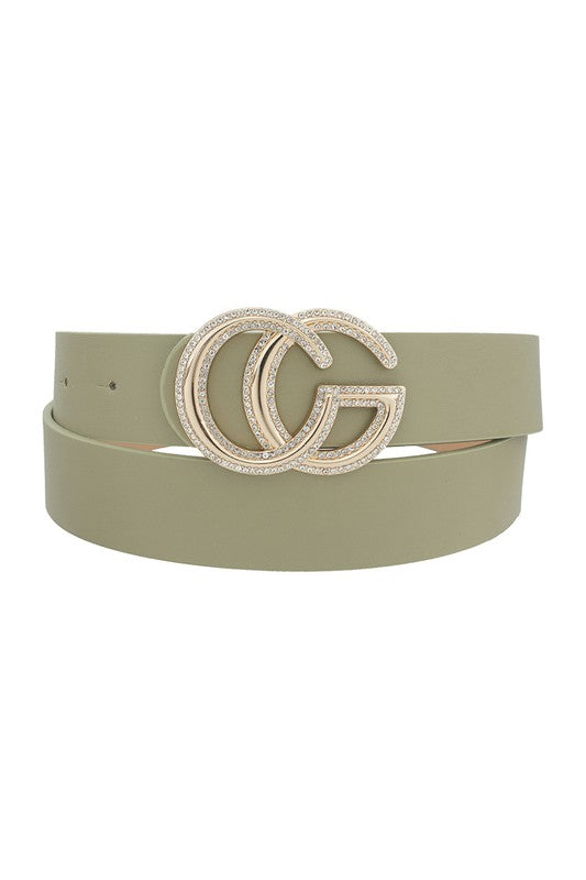 Rhinestone Outline Trimmed CG Buckle Belt