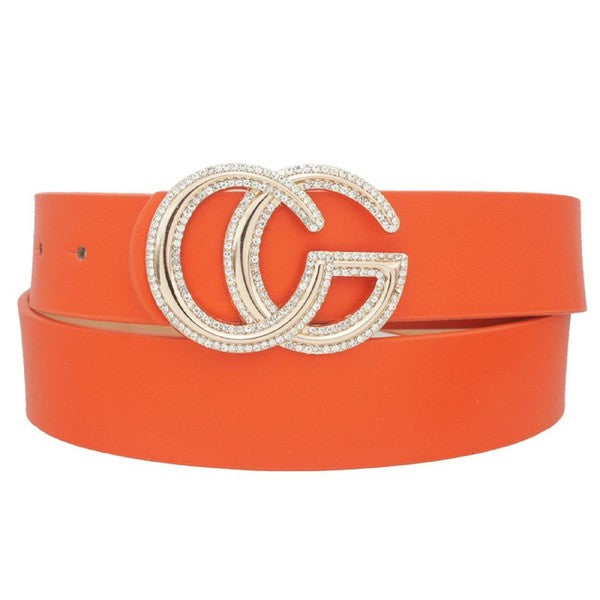 Rhinestone Outline Trimmed CG Buckle Belt