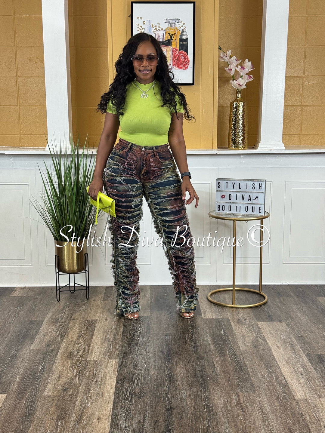 Diva Shred Color Dyed Jeans (Multicolor)