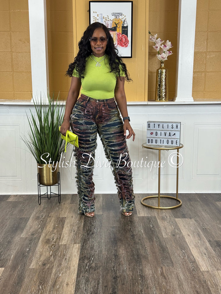 Diva Shred Color Dyed Jeans (Multicolor)