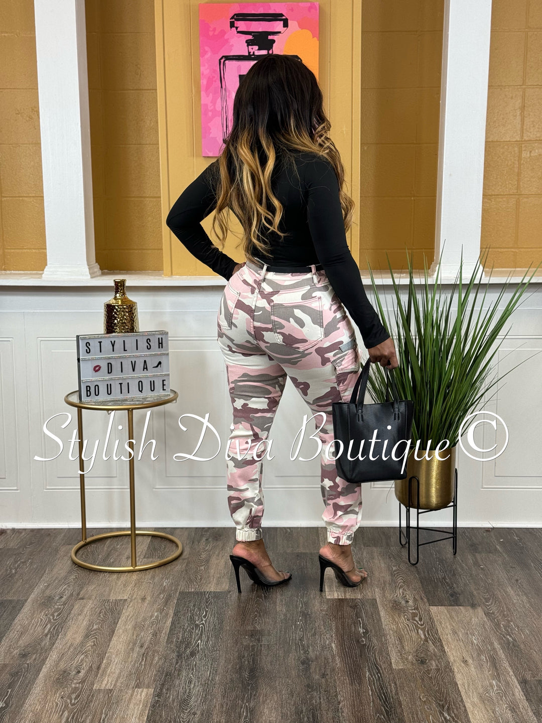 Pretty in Pink Camo Cargo Joggers (Pink/Grey/Cream)