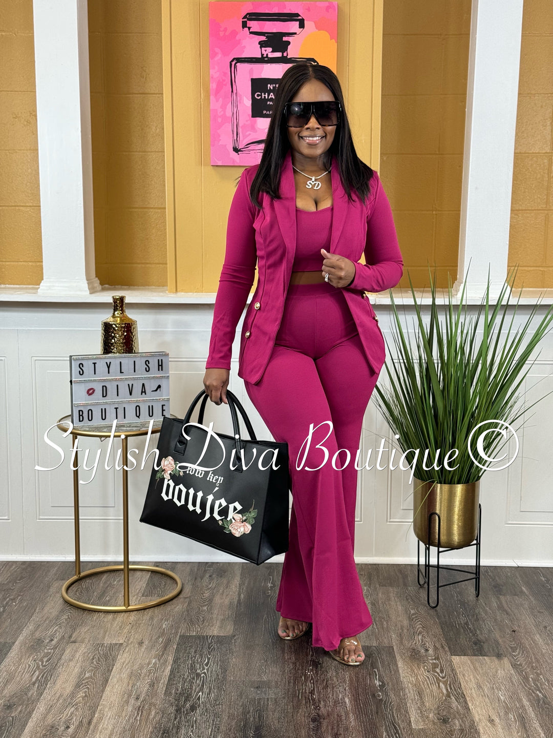 Bossy 3pc Jacket Set up to 3XL (Dk Pink)