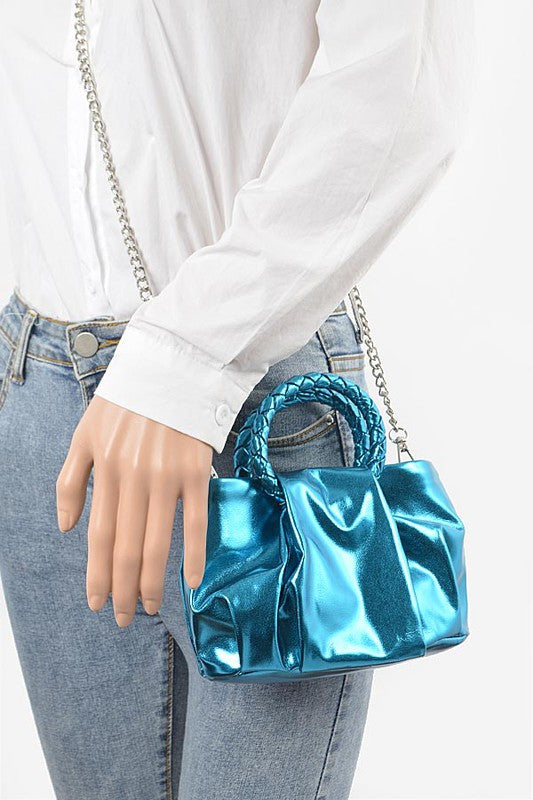 Metallic Top Handle Crossbody Bag