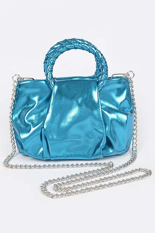 Metallic Top Handle Crossbody Bag