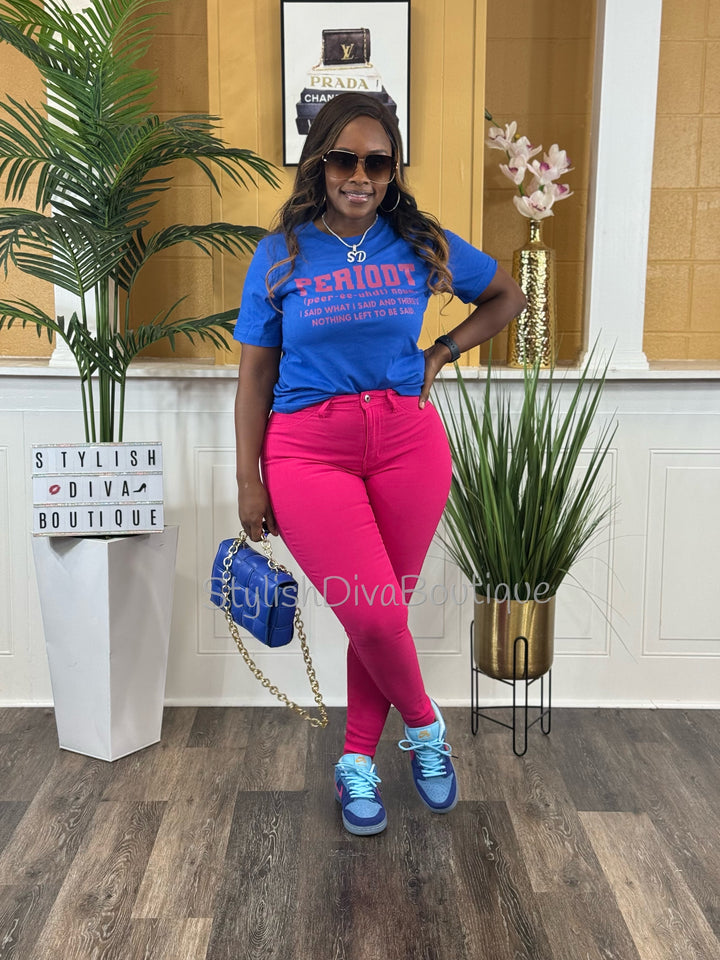 PERIODT T-Shirt (Royal Blue Shirt/Fuchsia Berry Print)