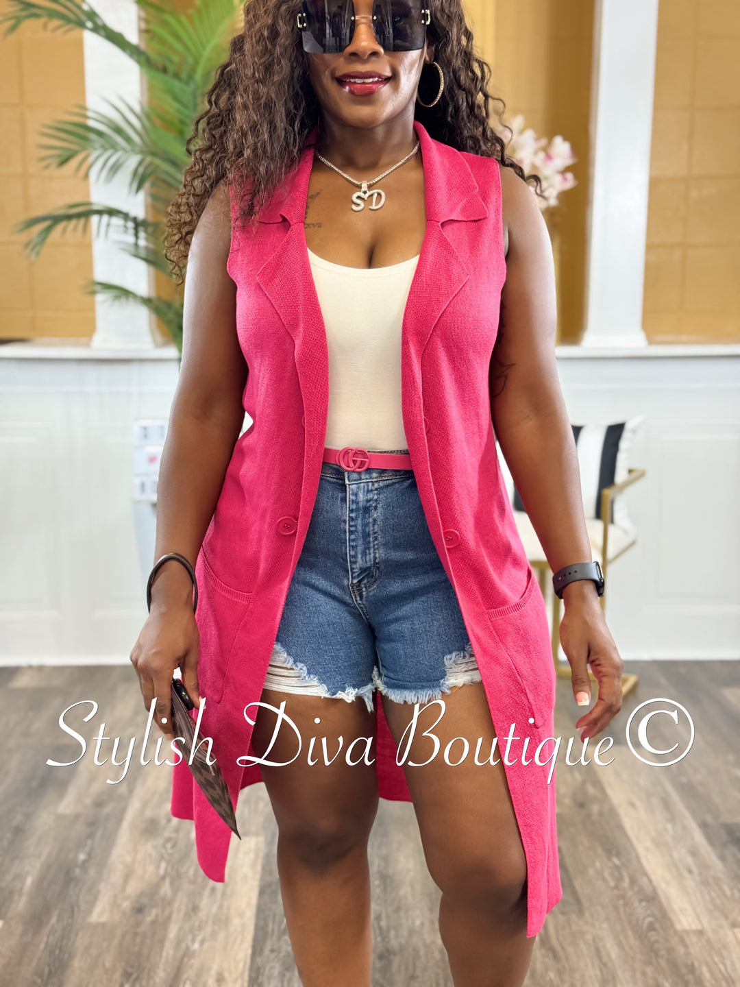 Chelsea Cardigan Vest (Fuchsia Pink) up to 3XL