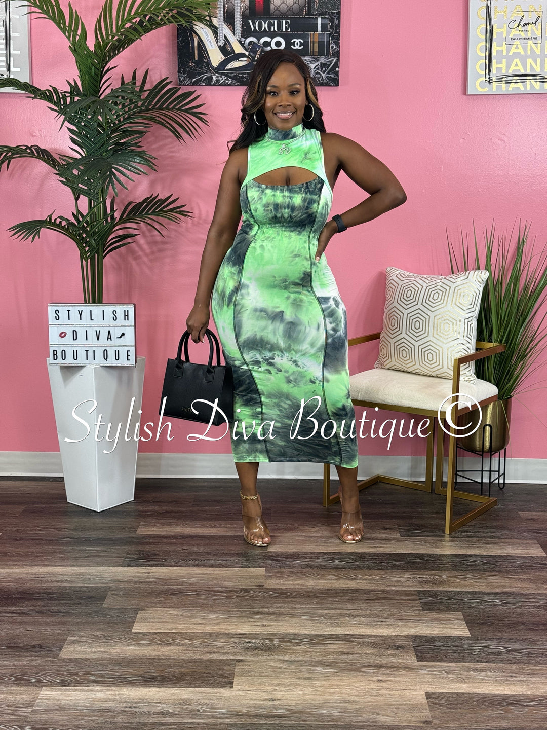 Tiesha Tie Dye Midi Dress (Green)