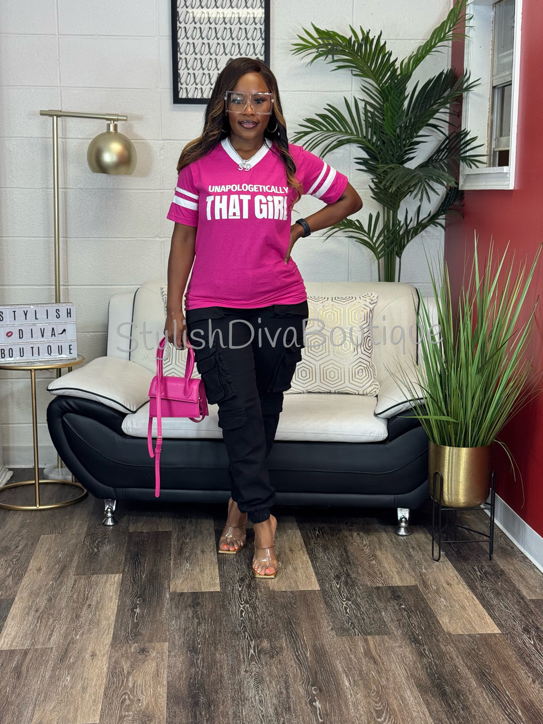 Unapologetically THAT GIRL Varsity Tee (Power Pink)