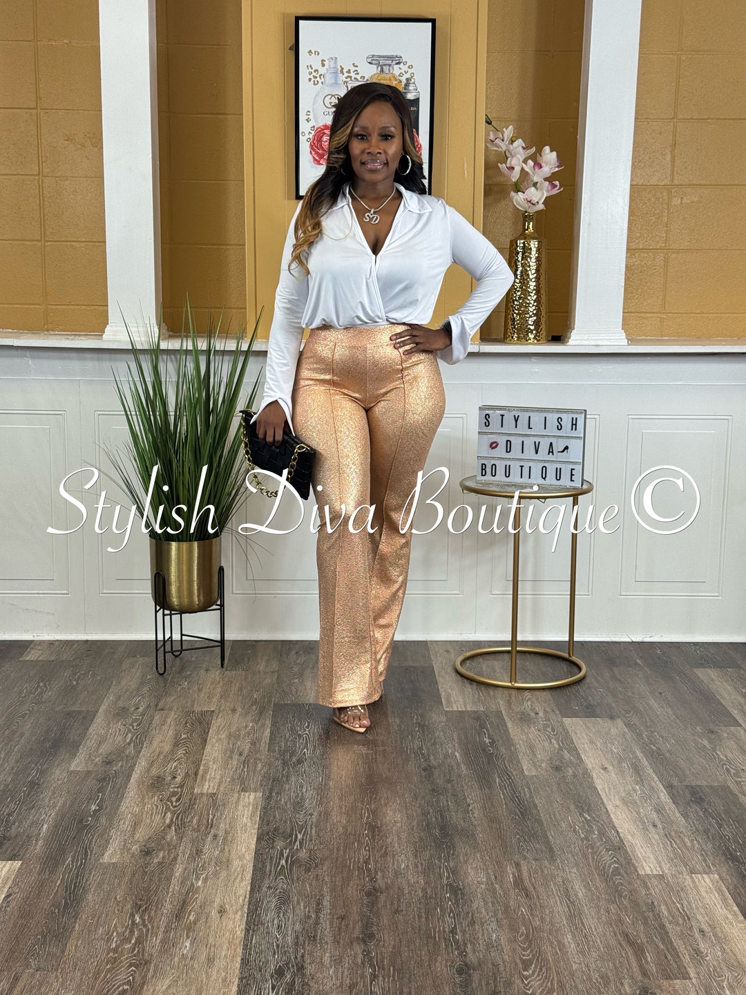 Golden Hour Shimmering Pants (Champagne Gold)