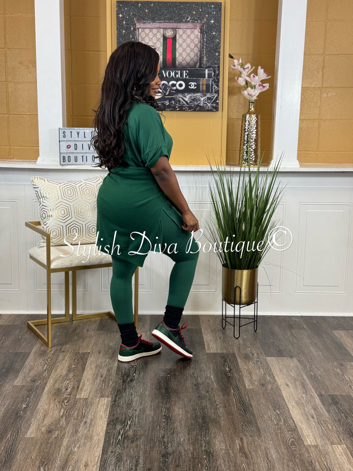 Keep It Going Sweatshirt & Leggings 3pc Set (Dk Green)