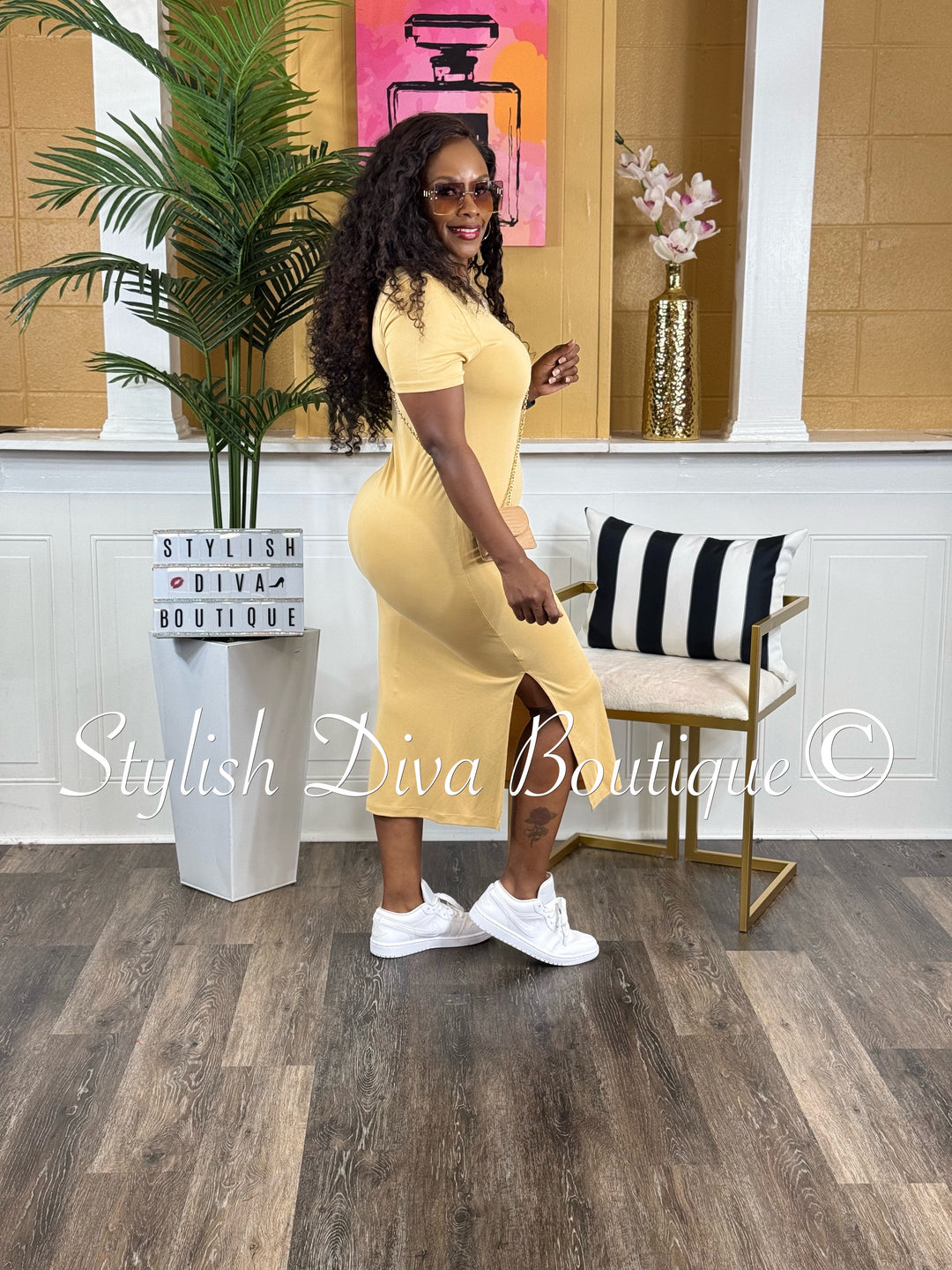 Ivy V-Neck Shirt Dress (Tortilla Brown)