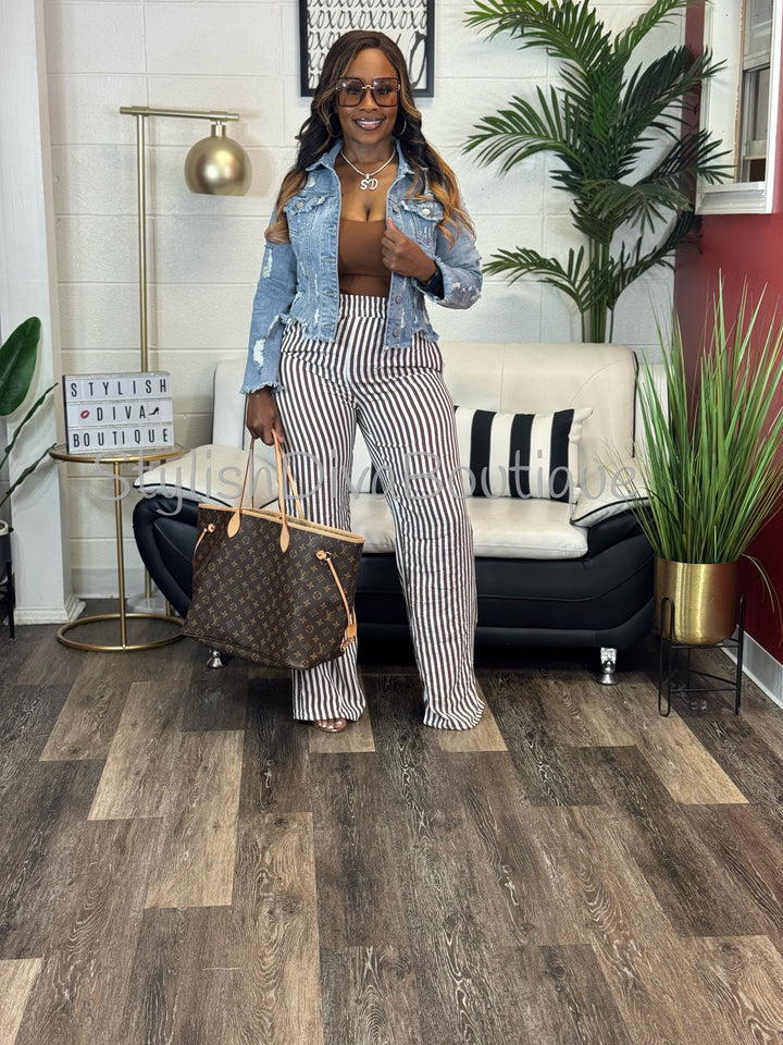 Coastal Diva Pants Set (Brown/White)