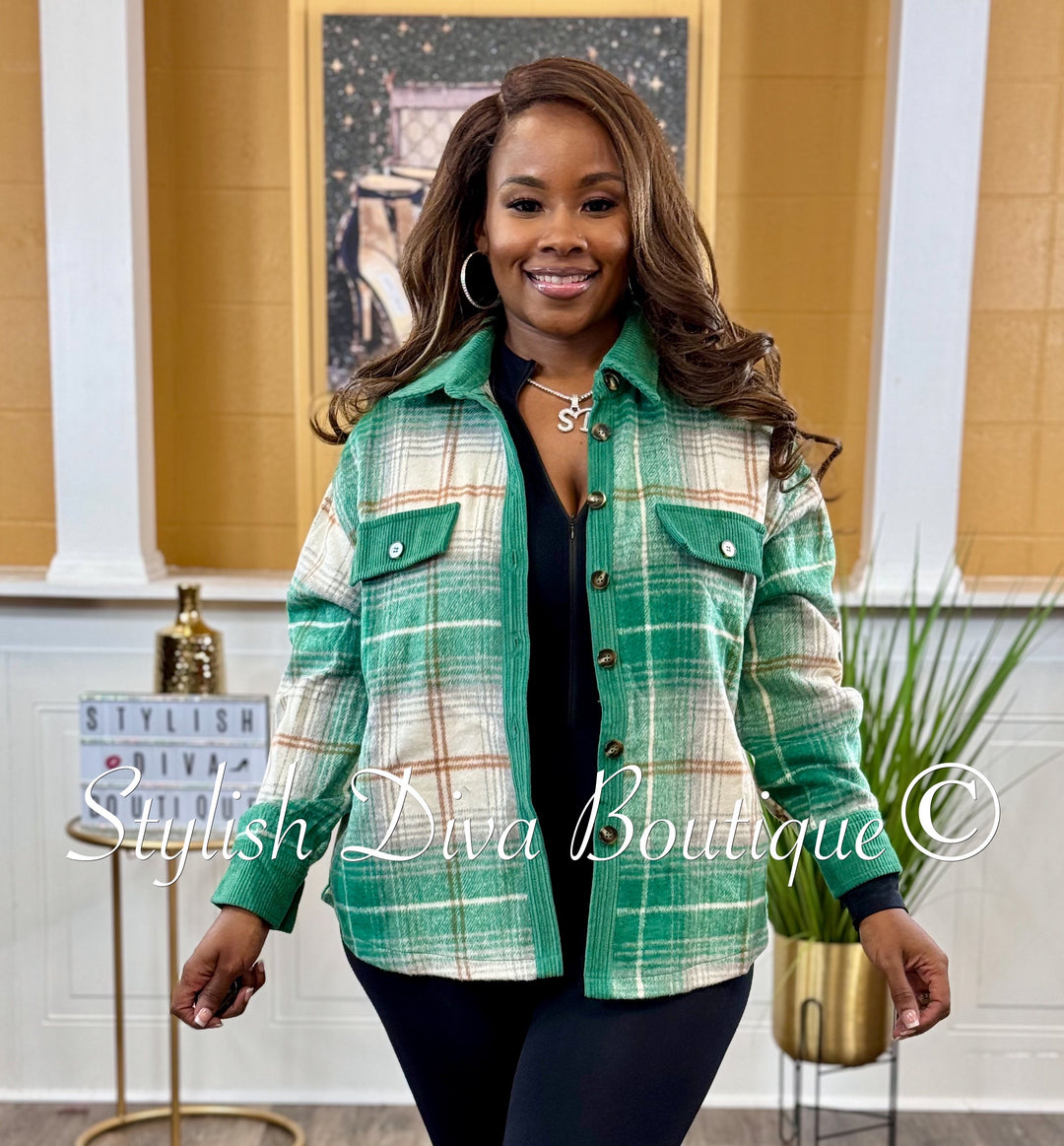 Mellie Plaid Shacket (Green)