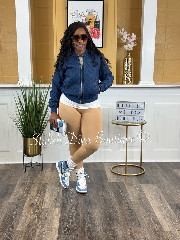 Quilted Luxe Bomber (Dark Wash)