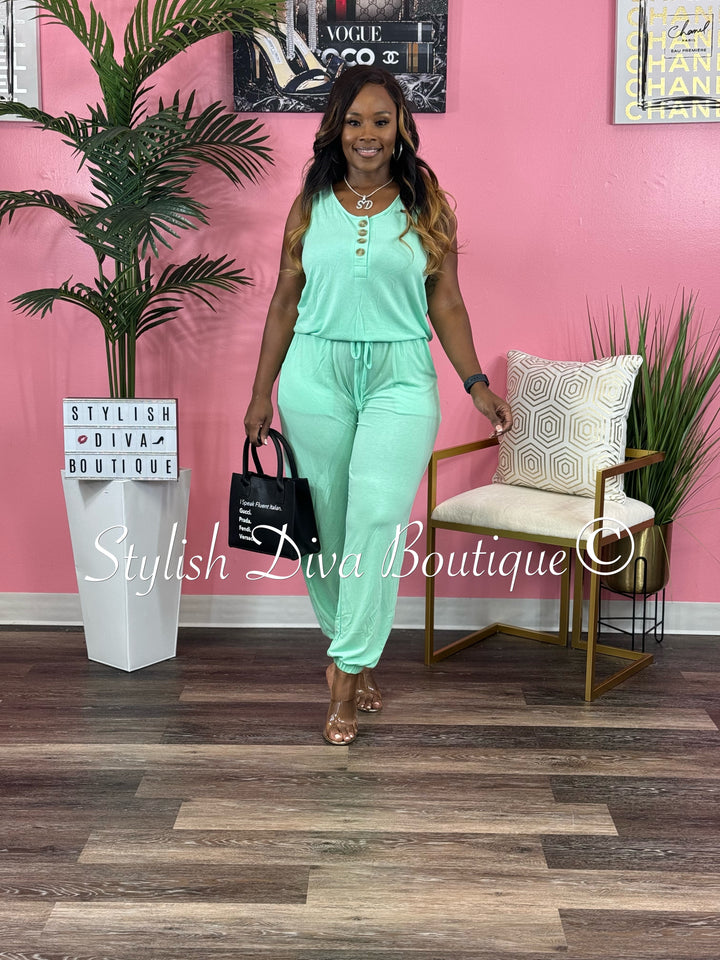 Weekend Sleeveless Jogger Jumpsuit up to 3XL (Green Mint)