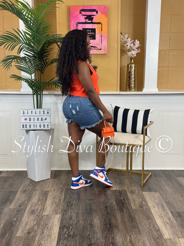 Girl Crush Cropped Hoodie Tee (Orange/Blue)