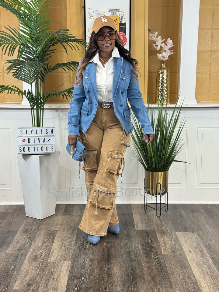 Main Character Acid Wash Cargo Jeans (Tan Wash)