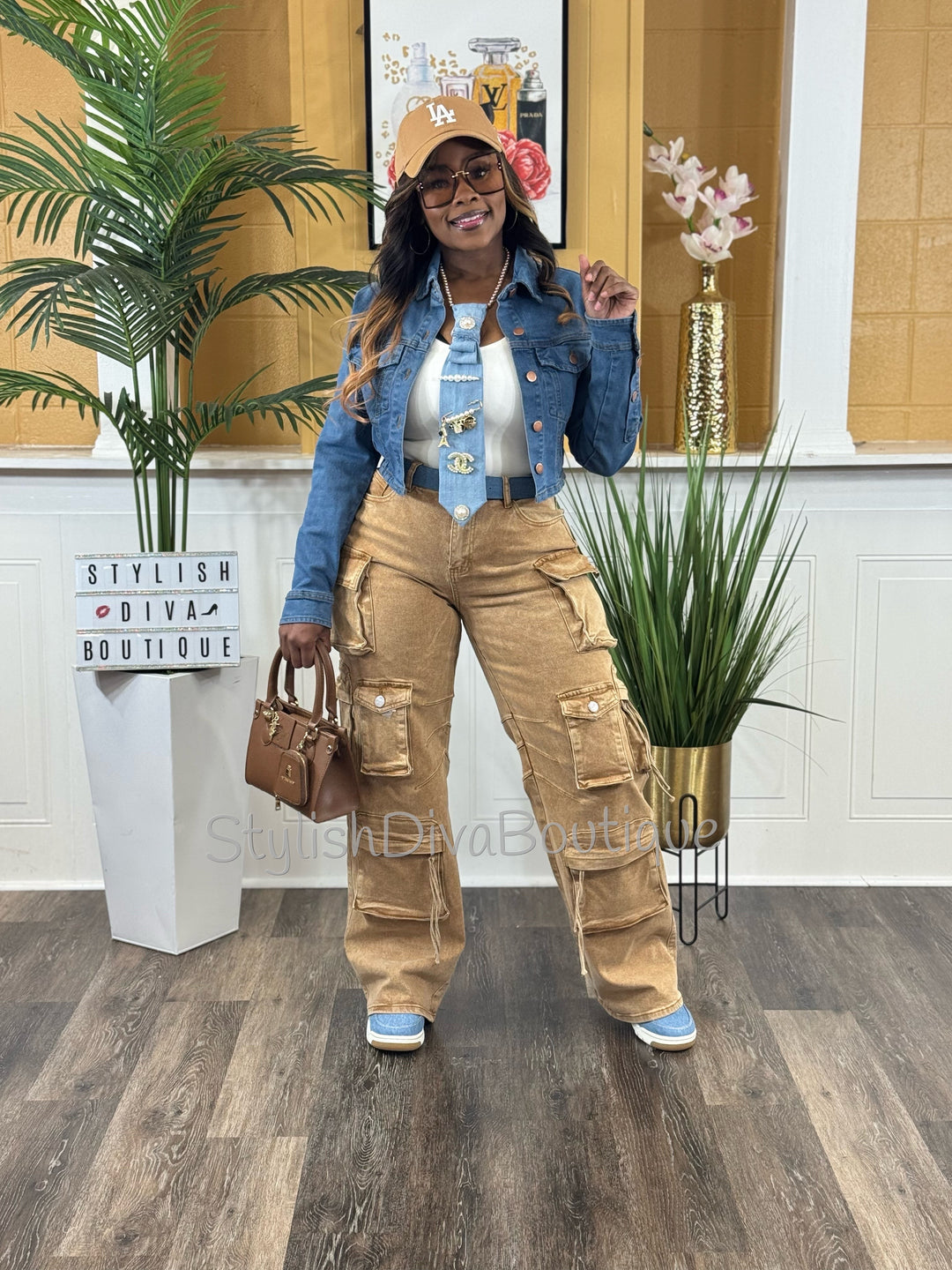 Main Character Acid Wash Cargo Jeans (Tan Wash)