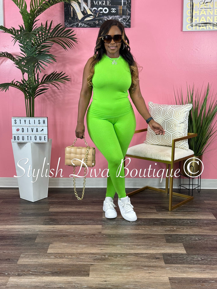 Miranda Sleeveless Legging Set up to 3XL (Lime Green)