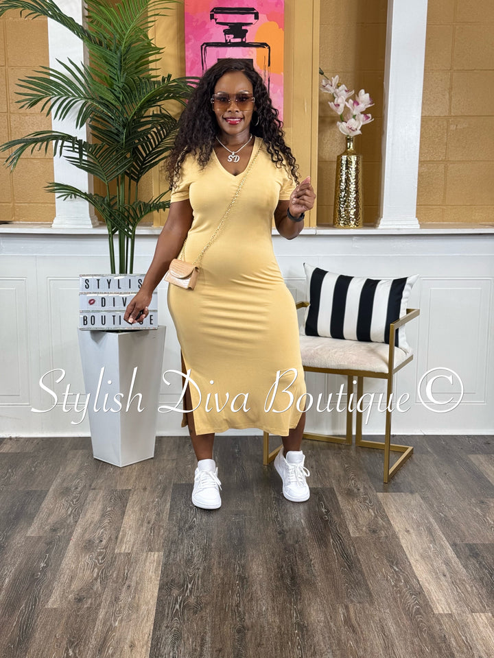 Ivy V-Neck Shirt Dress (Tortilla Brown)