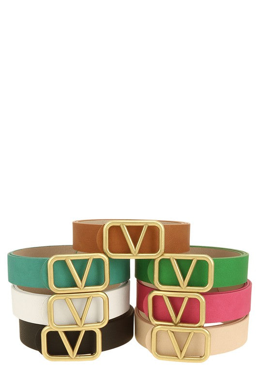 Metal V Box Gold Buckle Belts