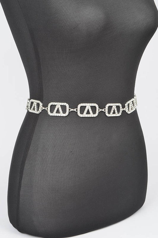 Small V-Box Rhinestone Chain Belt - Plus Size