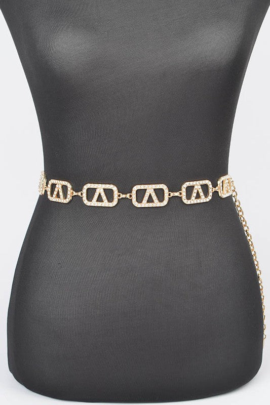 Small V-Box Rhinestone Chain Belt - Plus Size