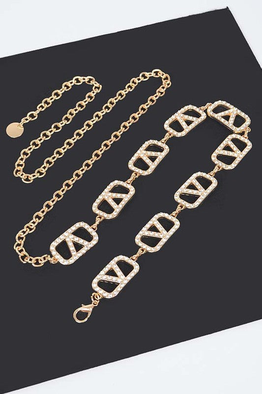 Small V-Box Rhinestone Chain Belt - Plus Size