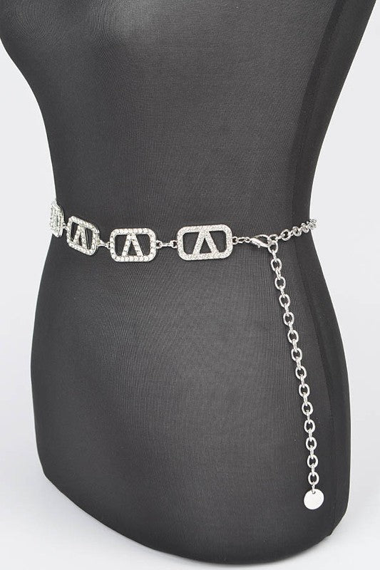 Small V-Box Rhinestone Chain Belt - Plus Size