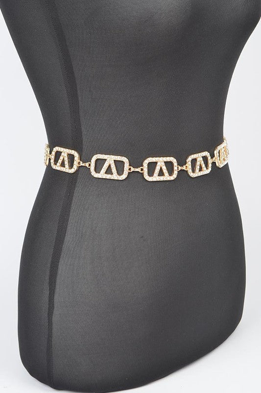 Small V-Box Rhinestone Chain Belt - Plus Size