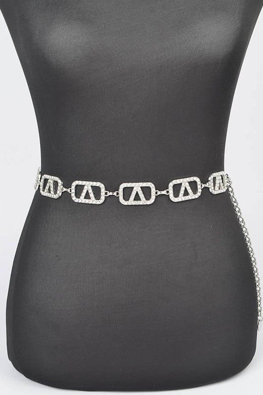 Small V-Box Rhinestone Chain Belt - Plus Size