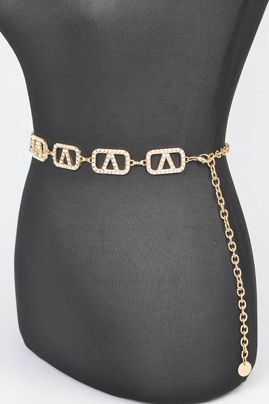 Small V-Box Rhinestone Chain Belt - Plus Size