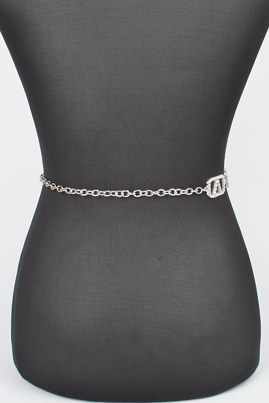 Small V-Box Rhinestone Chain Belt - Plus Size