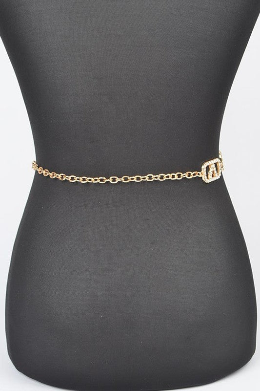 Small V-Box Rhinestone Chain Belt - Plus Size