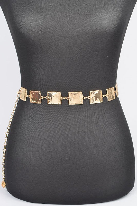 Hammered Square Metal Chain Belt