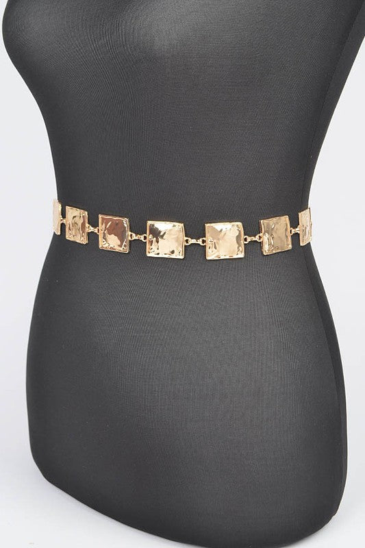 Hammered Square Metal Chain Belt