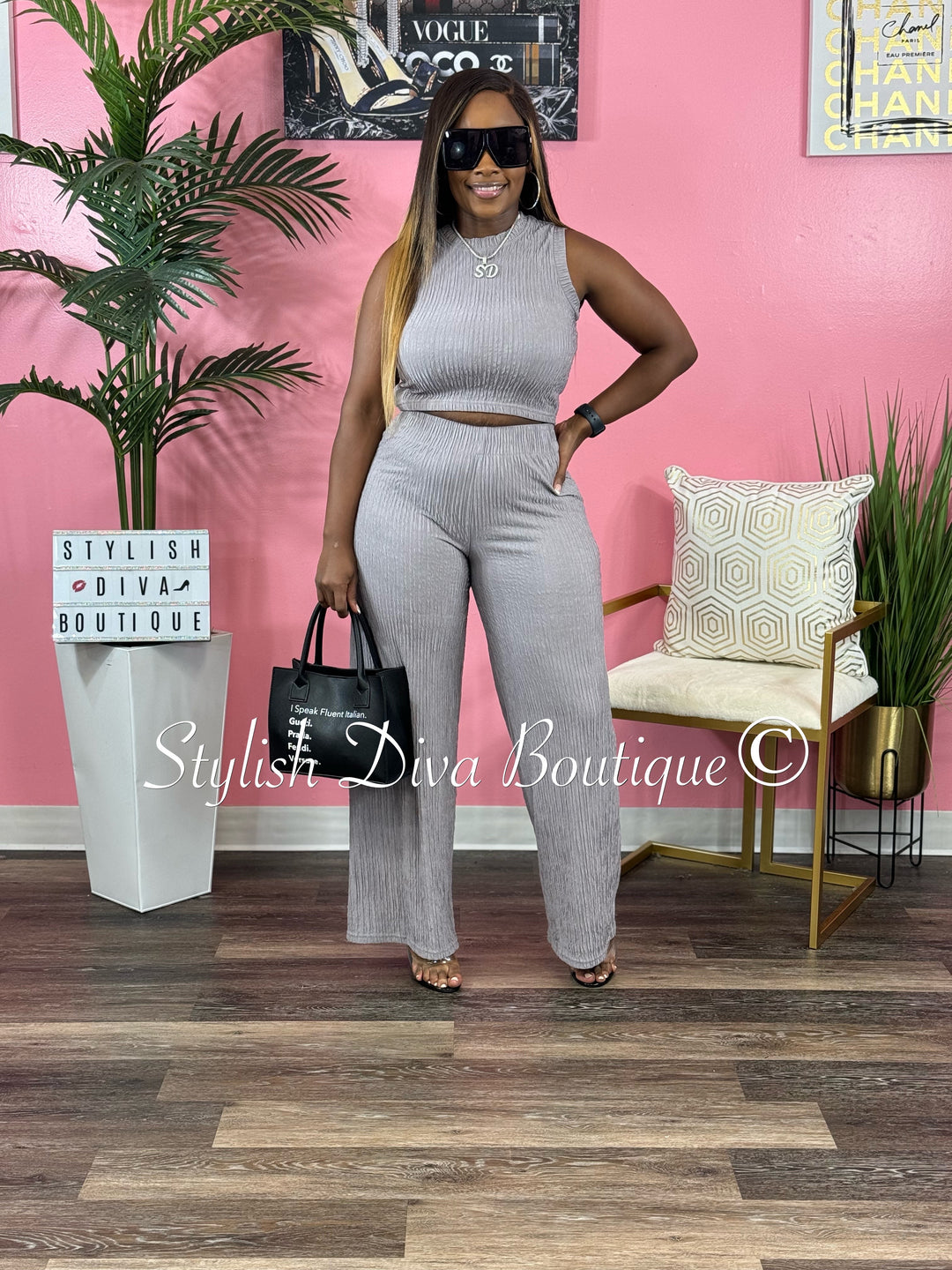 She's Different Cropped Set (Grey)