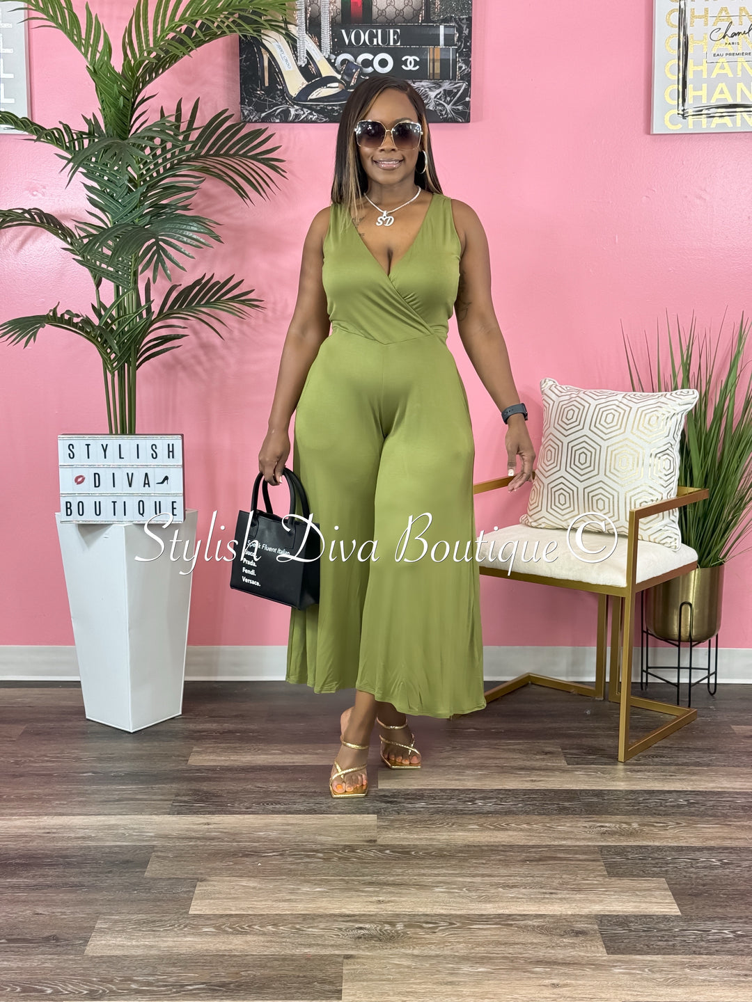 Cyndi Sleeveless Capri Jumpsuit (Green)