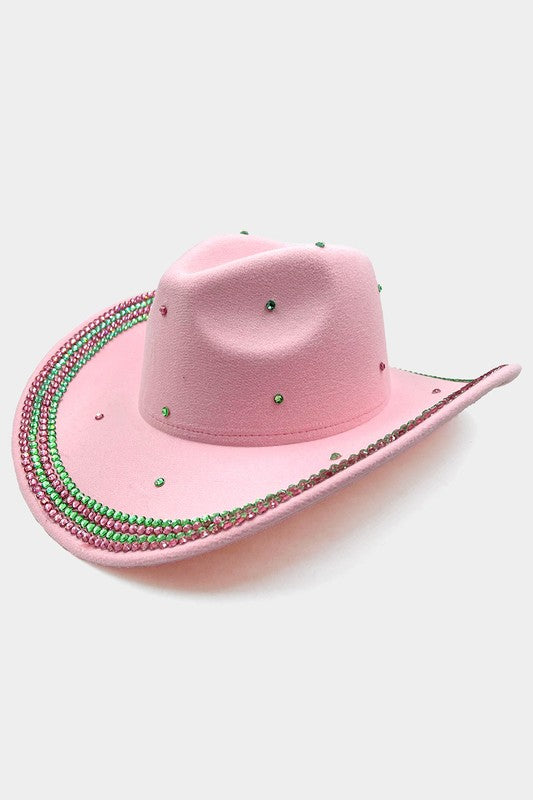 Bling Studded Cowboy Western Hat (Pink and Green)