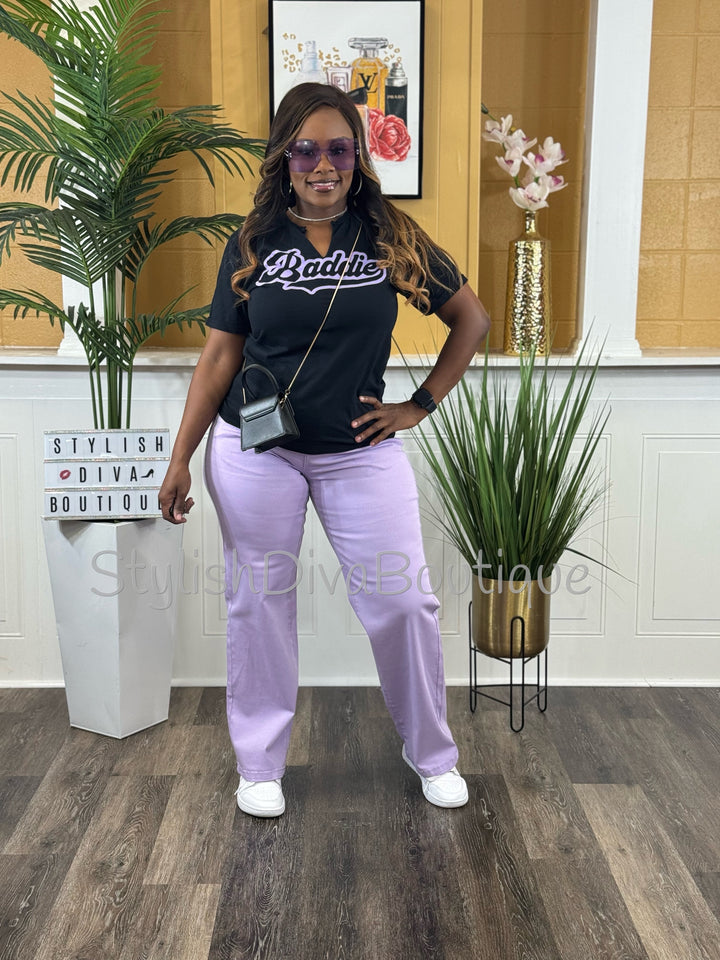 Baddie Graphic Tee (Lavender Print)
