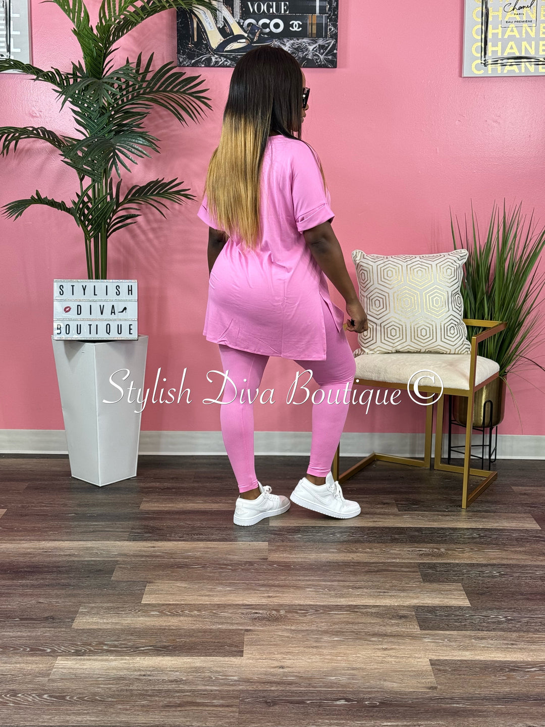 Wine and Chill Legging Set up to 3XL (Candy Pink)