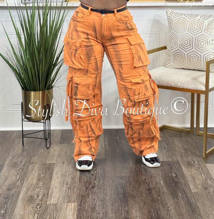 Best Kept Secret Sprayed Cargo Pants up to 3XL (Orange/Black)