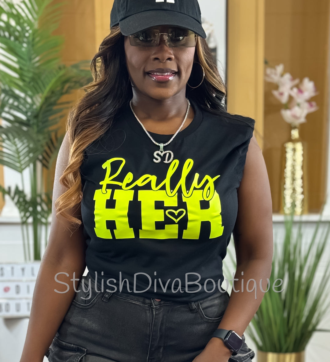 Really HER Graphic Tee (Neon Yellow Print)